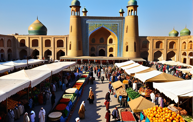 **Image Prompt:** "Bustling Samarkand marketplace during the spring season. Focus on vibrant colors of traditional Uzbek clothing, fresh fruits, and spices. Capture the golden light of late afternoon illuminating the Registan Square in the background. Include diverse crowd of locals and tourists interacting.  Keywords: Uzbekistan, Samarkand, spring, bazaar, Silk Road, Arabic architecture, travel photography."