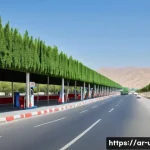 Home 21 우즈베키스탄 고속도로 및 자가 운전 가이드 - A modern multi-lane highway in Uzbekistan during daylight, featuring wide clean roads with clear whi...
