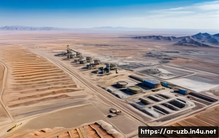 우즈베키스탄의 자원과 산업 - A detailed aerial view of the Kyzyl Kum desert in Uzbekistan showcasing vast mineral-rich landscapes...